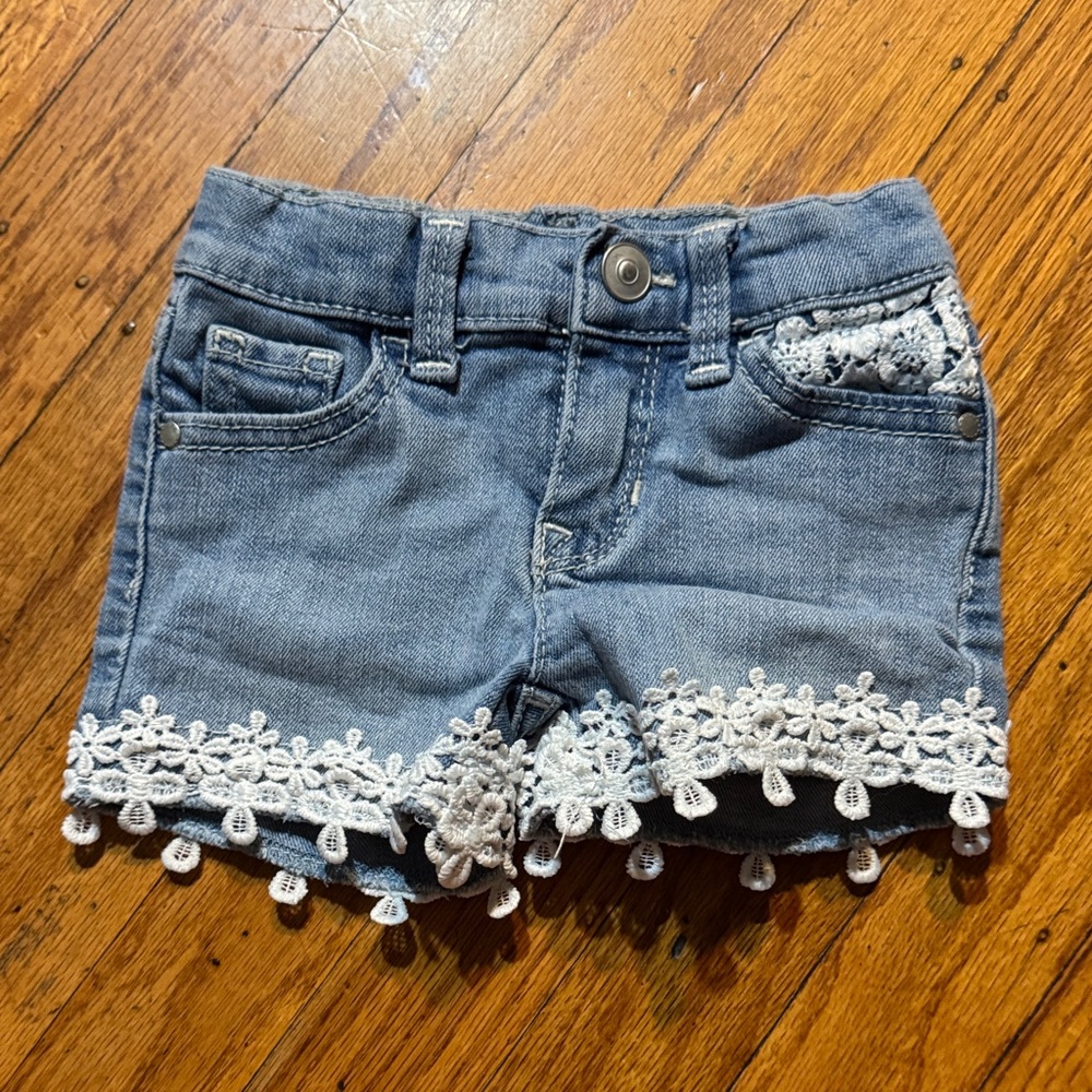 Wonder Nation Blue Denim Shorts with White Lace
